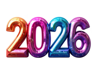 2026 3D numbers for New Year celebration. Isolated on transparent background