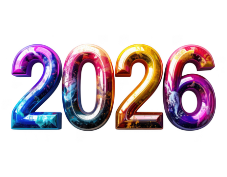 2026 3D numbers for New Year celebration. Isolated on transparent background