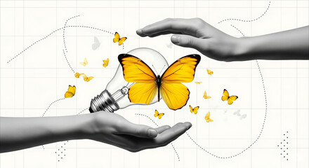 Hands cradling a vibrant butterfly over a map of australia