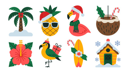 Festive Tropical Christmas Collection: Delightful illustrations blending tropical elements and holiday cheer, perfect for seasonal designs.