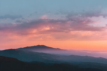 Beautiful mountain range landscape with colorful sunset sky nature photography background image stock photo
