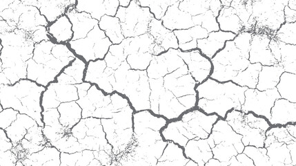 Seamless pattern of cracked dry earth surface with dark grey fissures and textured granular details on a white background