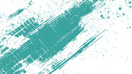 Teal blue paint brush strokes and splatters on a white textured background abstract