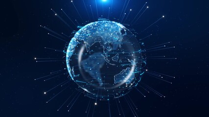 4K 3D Abstract Digital Globe, Futuristic Technology Hud Planet earth globe maps world animation. Earth map digital connection social network. world data. Blockchain technology Business finance crypto - Powered by Adobe