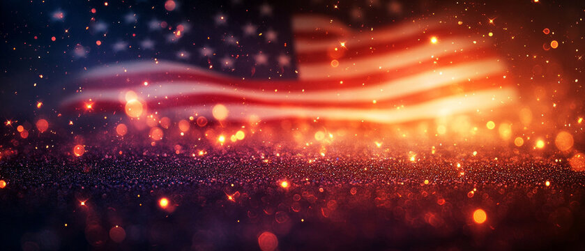The sparkling American flag against a bright, shiny background creates a festive atmosphere, perfect for themed events or patriotic presentations as a main backdrop.