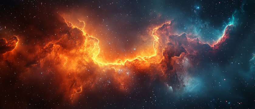 Explosions of stardust and fiery clouds in the nebula emphasise the scale of the universe, providing a captivating backdrop for educational materials on astronomy.