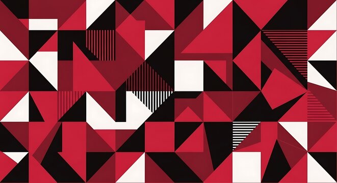 Dynamic geometric abstraction with vibrant ruby and grayscale interplay