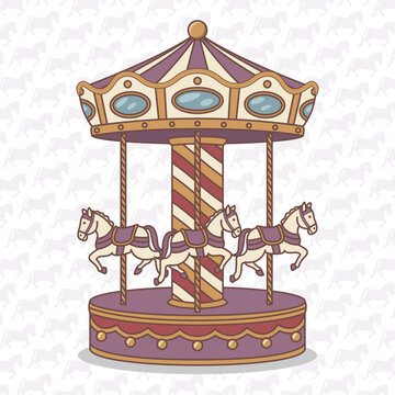 Carousel vector illustration with horse silhouette pattern design on transparent background