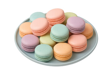 Obraz premium Plate of colorful pastel macarons with transparent background