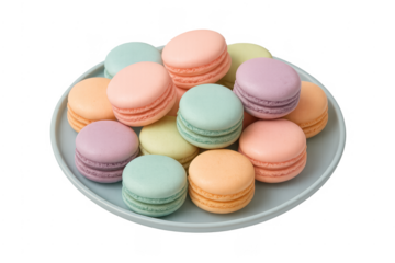 Plate of colorful pastel macarons with transparent background