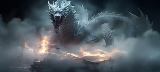 a light Hydra dragon , coming out of the smoke,generative AI
