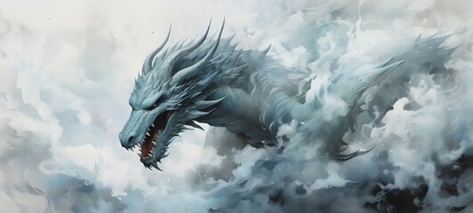 a light Hydra dragon , coming out of the smoke,generative AI