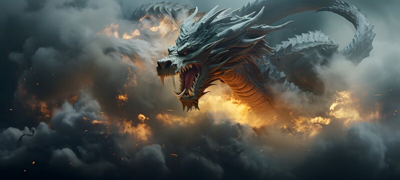 a light Hydra dragon , coming out of the smoke,generative AI