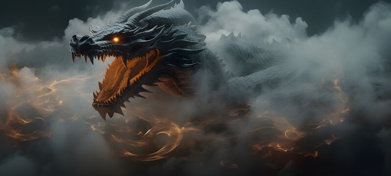 a light Hydra dragon , coming out of the smoke,generative AI