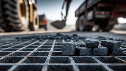 Heavy Machinery Operates Dusty Construction