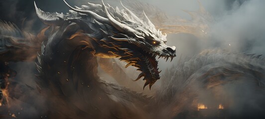a light Hydra dragon , coming out of the smoke,generative AI