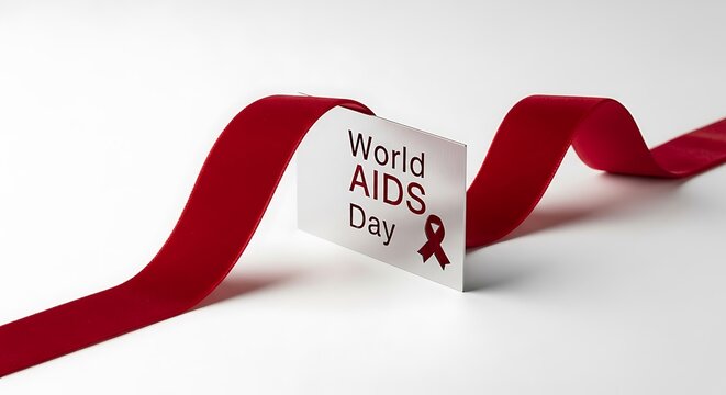 World aids day card with red ribbon