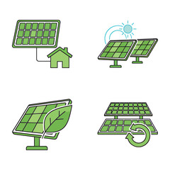 Green energy concept vector illustration set with solar panel icons for home power and eco environment