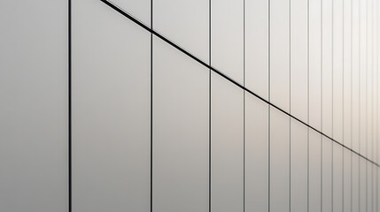 Close-up of a modern architectural facade featuring rhythmic vertical lines and a bold diagonal accent, showcasing minimalist design and precise construction detailing.