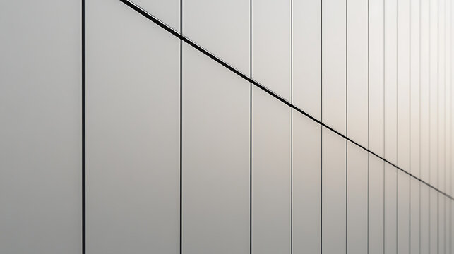 Close-up of a modern architectural facade featuring rhythmic vertical lines and a bold diagonal accent, showcasing minimalist design and precise construction detailing.
