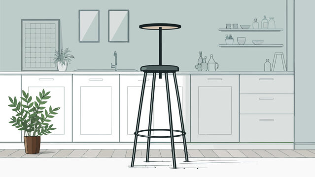 Stylish kitchen interior with modern bar stool and plants brings a fresh, contemporary vibe to home decor, perfect for design inspiration and lifestyle content