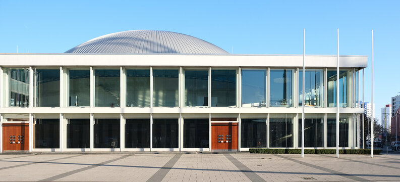 Berlin, Germany, February 28, 2022, front view of the Berlin Congress Center at Alexanderplatz.