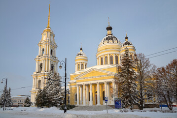 Transfiguration Cathedral with bell tower. The historical center of the city of Rybinsk, Yaroslavl region