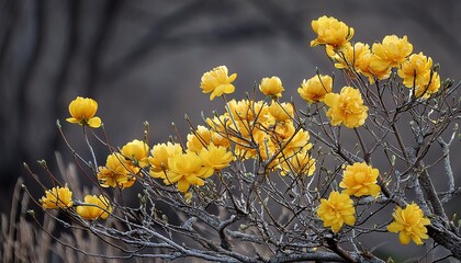 vibrant yellow flowers on grey branches