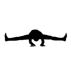 Flexible Silhouette Woman in Upavistha Konasana Seated Wide Legged Forward Bend White Background