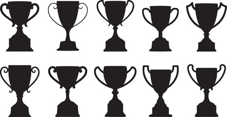 Black trophy silhouettes award cups winning prizes vector