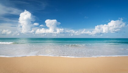 sunny seaside bliss beautiful beach with blue sky and white clouds nature landscape background for summer vacation concept