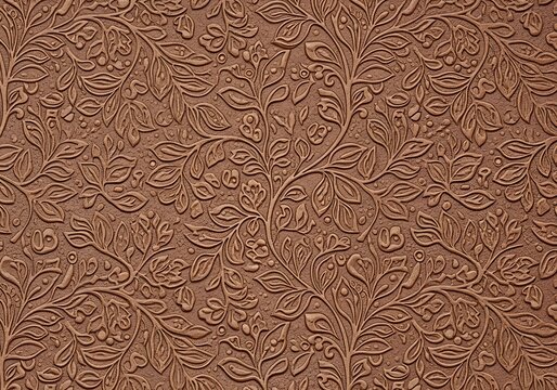 Engraved floral pattern terracotta background with delicate leaf details