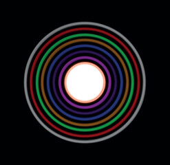 Colorful Spectrum-Inspired Circular Line Composition Forming an Artistic Abstract Round Frame with Soft Open Black Background Space for Message or Branding 