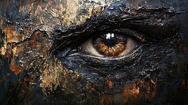 Focused view of mysterious gaze with deep shadows and sharp texture 