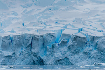 Close-up of the melting ice of a glacier wall on Danco Island, along the Antarctic Peninsula