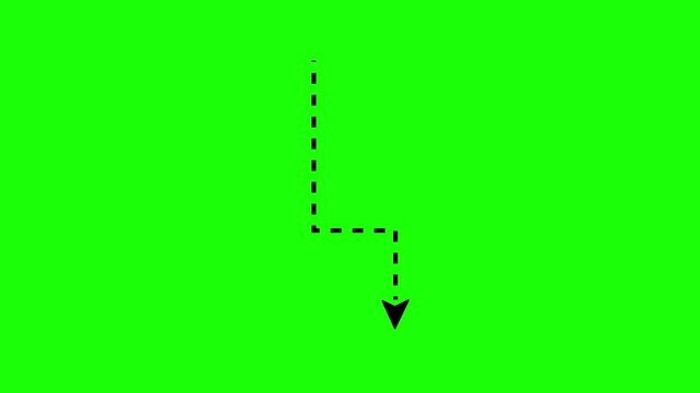 zigzag arrow animation, dotted line down arrow, green screen