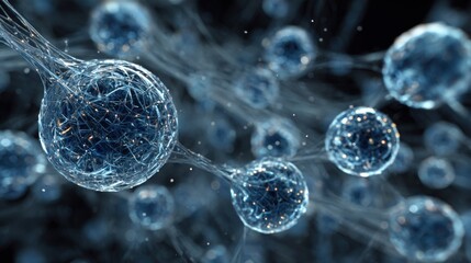 Abstract glowing spheres connected by network strands