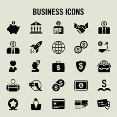 Business Icon Set: A comprehensive collection of iconic symbols representing various facets of the business world, perfect for illustrating concepts and enhancing design projects. 