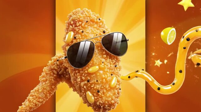 Fried Chicken Wing with Sunglasses A Whimsical Food Icon
