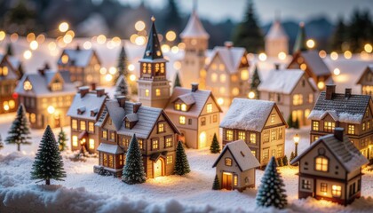 Festive winter village display holiday season miniature model enchanted setting warm glow cozy atmosphere for a magical experience