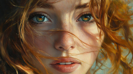 Focus on longing expression in eyes with delicate highlights and warm tones 