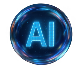 Bold luminous AI orb featuring digital glow and futuristic energy field with abstract space backdrop