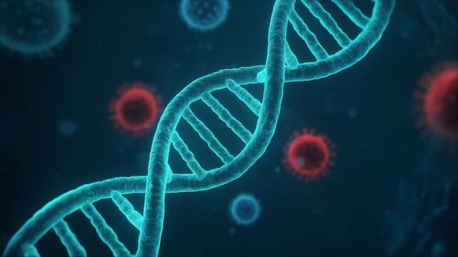 DNA strand inside a cell nucleus highlighted in blue illustrating genetic material and cellular genetics in a scientific context