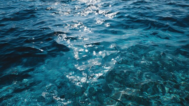 Blue ocean water with sparkling sunlight reflections