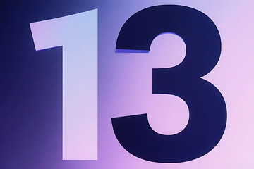 Number 13 formed with creative textured style on a balanced contrasting backdrop, elegant visual rhythm, refined proportions, soft hues blended with vivid accents