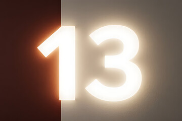 Number 13 floating within a smooth contrasting gradient background, elegant modern layout, polished proportions, striking but minimal color use