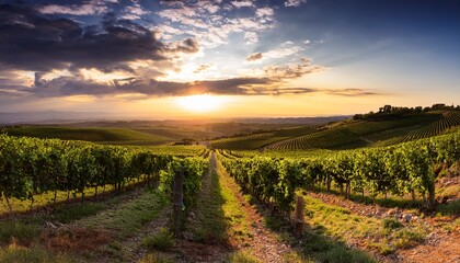 Naklejka premium Vineyards At Sunset