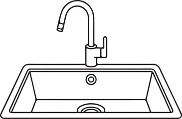 Obraz premium Minimalist kitchen sink faucet and basin line art plumbing