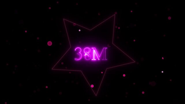  Star cute animated and 38 million neon glowing text animation 38 Million achievement for social media videos animation. label, like, live, media, million/transparent background.4k video..