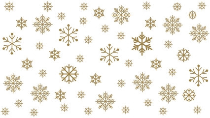 Seamless winter background featuring various sizes of scattered dark brown snowflakes on a white background. Simple and cold-toned vector pattern ideal for Christmas, New Year, holiday promotions.